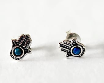 Opal Hamsa Stud Earrings: Sterling Silver 925 Spiritual Jewelry