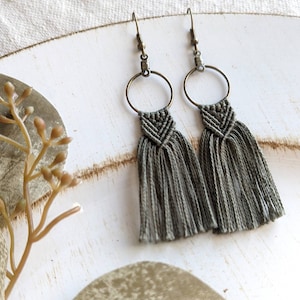 Moss Green Earrings Fringe, Macrame Earrings Handmade, Trendy Earrings Dangle, Easter Basket Stuffer for her, Boho Earrings for