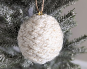 Boho white christmas ornament, small christmas ball, farmhouse ornaments, holiday tree decor, handmade ornament, ornament exchange