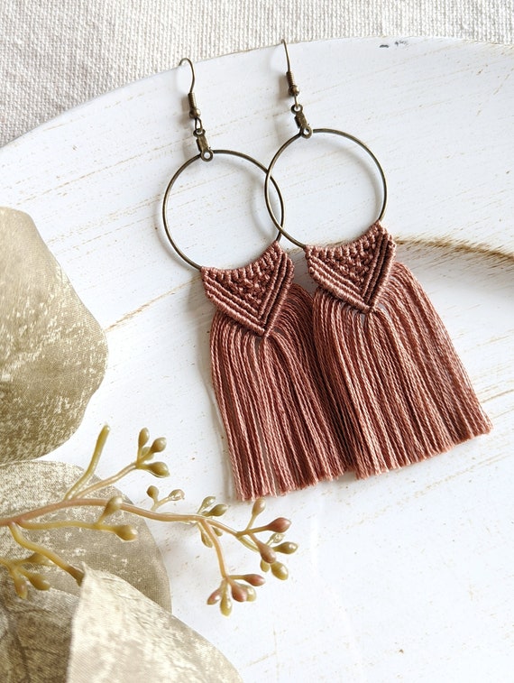 Pink macrame dangle earrings Pink macrame dangle earrings