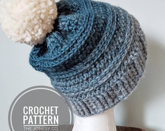Bulky Yarn Crochet Hat Pattern, Pompom Toque (PDF Pattern)