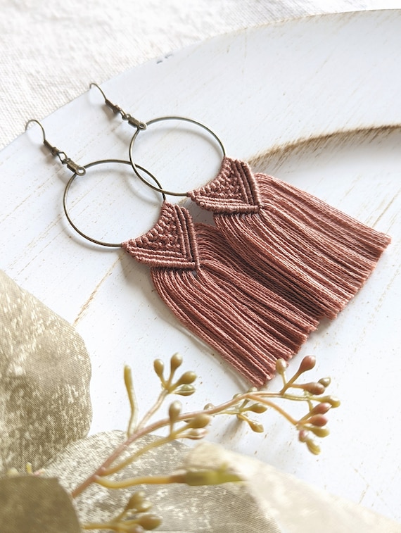 Pink macrame dangle earrings Pink macrame dangle earrings