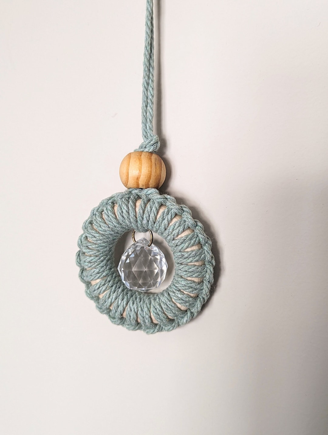 Macrame Sun Catcher, Crystal Car Charm, Rearview Mirror Car Charm ...