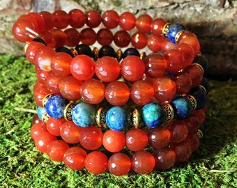 CARNELIAN & AZURITE Mala Bracelet | 108 Mala Beads | Unisex Wrist Mala | Mala Bracelet | Yoga Meditation Prayer Beads | Wrap Bracelet