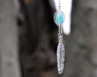 Native Feather Crystal Cage Necklace | Pendant for Crystals on Silver Chain | Reiki Yoga Healing Jewelry | Zodiac or Chakra Crytall Sets