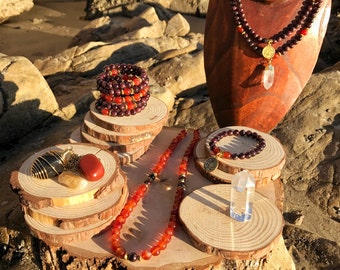 LEO Zodiac Gift Set 3 | GARNET & CARNELIAN | July August Birthstone | Mala Necklace Bracelet, 108 Mala Beads, Astrology Gifts by Mayan Rose