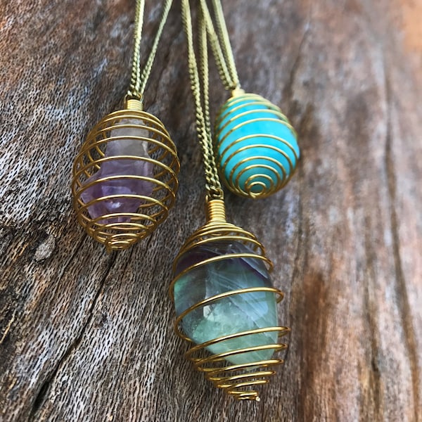 WÄHLEN SIE CRYSTAL: Käfig-Halskette an Goldkette | Kristall Heilung Halskette | Edelstein Halskette - Benutzerdefinierte Länge | Mayan Rose MayanRose