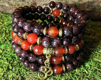 GARNET & CARNELIAN Mala Bracelet | 108 Mala Beads | Unisex Wrist Mala | Mala Bracelet | Yoga Meditation Prayer Beads | Wrap Bracelet