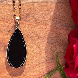 Obsidian Large Teardrop Crystal Gold Necklace | 100% Natural Authentic Gemstone Crystal Healing Jewelry | Women's Layering Black Pendant