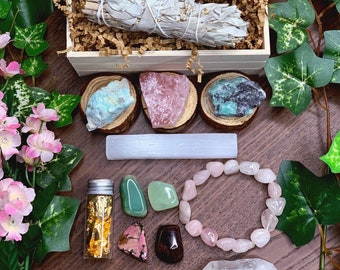 Energetic Protection Crystal Kit  Gemstone & Sage Gift Set for Meditation  Altar, Crystal Healing Wicca, Metaphysical Spiritual Gifts