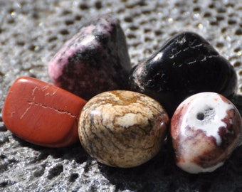Protection & Grounding Crystals | Onyx, Red Jasper, Sardonyx, Jasper, Rhodonite | Root Chakra | Grade A Natural Tumbled Polished Gemstones