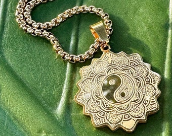 Gold Yin Yang Mandala Necklace | Ying Yang Unisex Pendant | Sacred Symbol | Spiritual, Religious, Esoteric, Buddha Jewelry by Mayan Rose