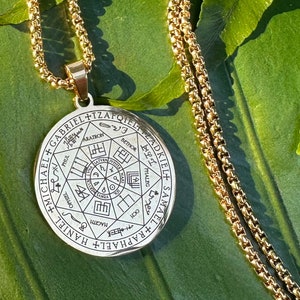 Seven Archangel Seal Gold Necklace,  Sacred Geometry Pendant, Esoteric Wicca Archangels Jewelry, Unisex