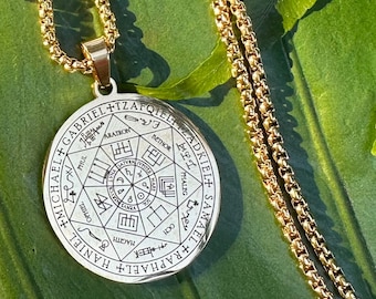 Seven Archangel Seal Gold Necklace,  Sacred Geometry Pendant, Esoteric Wicca Archangels Jewelry, Unisex