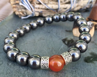 Men's Bracelet | Hematite & Carnelian Jewelry for Men | Unisex / Mens | Root Chakra | For Balance Power Strength