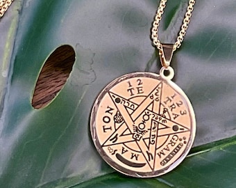 Tetragrammaton Gold Necklace, Sacred Geometry Occult Pendant, Esoteric Wicca Jewelry, 5 Pointed Star Necklace