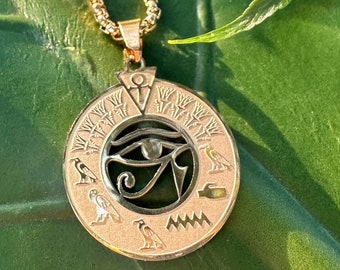 Eye of Ra Gold Necklace, Eye of Horus Pendant, Egyptian Eye Charm | Spiritual, Religious, Esoteric, Egypt, Kemetic Jewelry by Mayan Rose