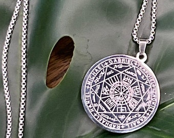 Seven Archangel Seal Silver Necklace,  Sacred Geometry Pendant, Esoteric Wicca Jewelry, Unisex