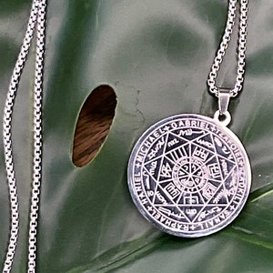 Srebrny naszyjnik z pieczęcią siedmiu archaniołów, wisior z motywem świętej geometrii, ezoteryczna biżuteria Wicca, unisex