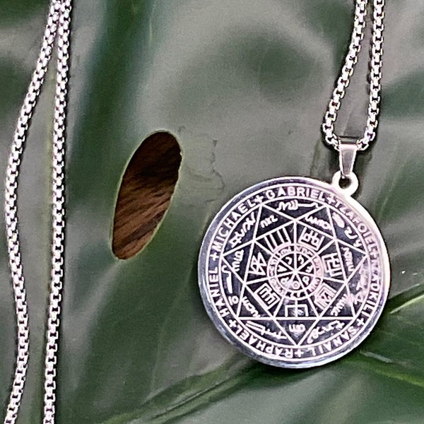 Seven Archangel Seal Silver Necklace,  Sacred Geometry Pendant, Esoteric Wicca Jewelry, Unisex