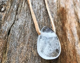 CLEAR QUARTZ Crystal Necklace on Faux Suede | Natural Crystal Quartz Teardrop Pendant, Clear Crystal Healing Gemstone Faux Suede Necklace