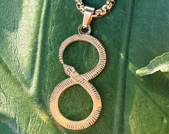 Ouroboros Gold Snake Necklace, Uroboros Infinity Symbol Pendant, Serpent Necklace, Sacred Geometry Symbolism | Free Gift Box