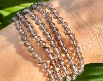 Smoky Quartz Crystal Bracelet, Faceted 4mm Gemstone Bracelet made with Natural Smoky Quartz Beads, Authentic Gemstone Small Beaded Bracelets