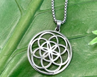 SEED of LIFE Necklace on Silver Chain | Sacred Geometry Necklace | Silver Flower of Life Pendant, Seed of Life Charm, Spiritual Yoga Jewelry