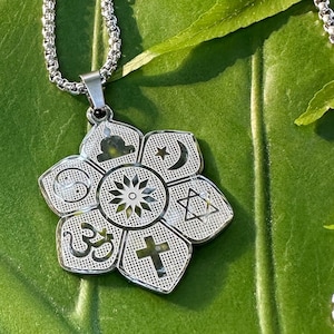 CO EXIST Necklace on Silver Chain | Love Is My Religion Necklace | Sacred Symbol Pendant | Spiritual Religious Jewelry | Om, Yin Yang, Cross
