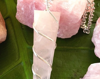 ROSE QUARTZ Crystal Point Necklace on Silver Pewter Chain | Polished Wire-wrapped Point Pendant, Healing Crystals for Love & Heart Chakra