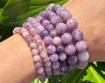 Lepidolite Bracelet, 4mm, 6mm, 8mm Bead Stretch Bracelet, Grade A Natural Gemstone Jewelry, Purple Crystal Bracelets, Wholesale