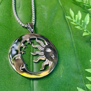 Sun Moon Stars Necklace |  Silver Moon Necklace | Celestial Pendant | Sun and Moon Jewelry | Spiritual Necklace | Crescent Moon Necklace