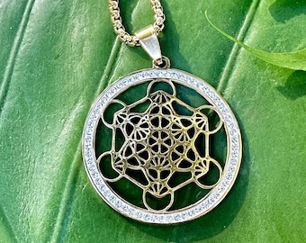 METATRON'S CUBE Gold Necklace | Sacred Geometry Necklace | Flower of Life Pendant, Seed of Life, Geometric Spiritual Jewelry Mayan Rose