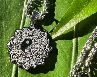 Ying Yang Mandala Necklace on Silver Chain | Yin Yang Unisex Pendant | Sacred Symbol | Spiritual, Religious, Esoteric Jewelry by Mayan Rose