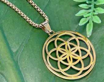 SEED of LIFE Necklace on Gold Chain | Sacred Geometry Necklace | Gold Flower of Life Pendant, Seed of Life Charm, Spiritual Yoga Jewelry