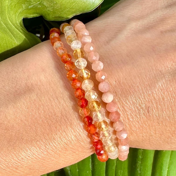 Crystal Bracelet Set for Joy & Confidence | Carnelian, Citrine, Sunstone | Dainty Crystal Bracelet Gift Set, Crystal Healing Jewelry