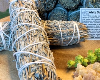 FRANKINCENSE & WHITE SAGE Smudge Stick | Herbal Smudging Sage Bundle | For Meditation, Altar, Home Cleansing, Wicca