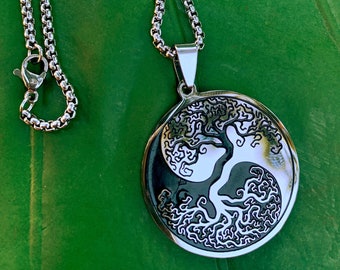 TREE of LIFE Yin Yang Silver Chain Necklace | Silver Tree Pendant, Tree Jewelry, Spiritual Yoga Necklace | Sacred Geometry, Ying Yang Charm