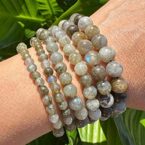 Labradorite Crystal Bracelet, 4mm, 6mm & 8mm Bead Stretch Bracelets, Natural Gemstone Jewelry, Grade A Stone, Wholesale Available
