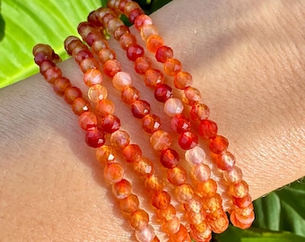 Dainty Carnelian Bracelet, Faceted 4mm Crystal Bracelet made with Natural Carnelian Beads, Authentic Gemstone Small Bead Bracelets