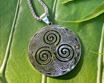 Triskele Necklace, Triskelion Symbol Silver Pendant, Irish Celtic Triple Spiral Symbol, Sacred Geometry, Wicca Jewelry by Mayan Rose