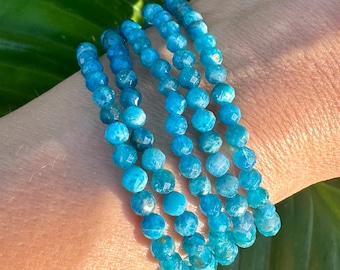Apatite Crystal Bracelet, 4mm Faceted Apatite Bracelet, Authentic Beaded Bracelets with Natural Gemstones, Small Bead Stackable Bracelet