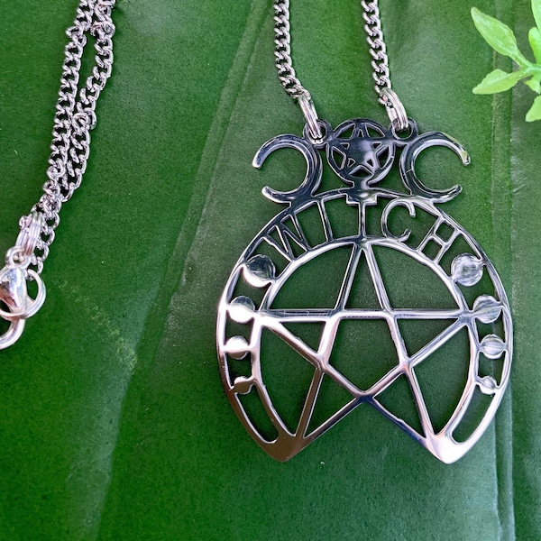 Witch Necklace | Silver Triple Moon Necklace | Pentagram Necklace | Wicca, Wiccan Necklace, Pagan Jewelry | Sacred Geometry Jewelry