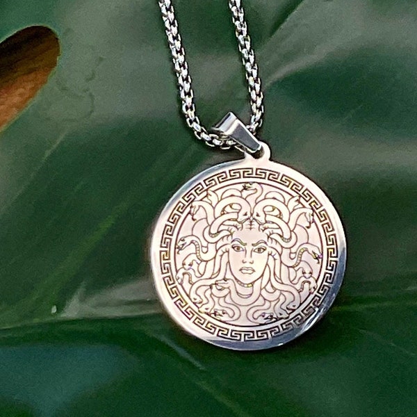 Medusa Silver Necklace, Greek Mythological Charm Necklace, Snake Head Goddess Women's Necklace, Mythology Jewelry