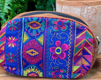 Embroidered Faux Leather Purse, Blue Geometric Crossbody, Boho Hippie Unisex Messenger Bag, Handmade Hippy Floral Women's Handbag