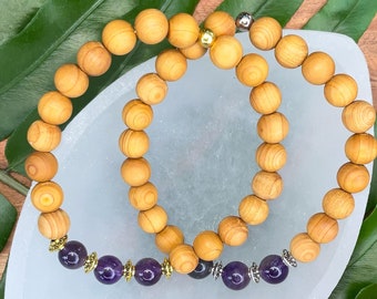 Amethyst Sandalwood Bracelet | 6th Sixth Chakra Bracelet for Third Eye, Intuition, Vision | Chakra Jewelry Amethyst Bracelet