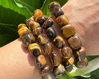 Tiger Eye Bracelet, Tumbled Crystal Stretch Bracelet, Natural Polished Handmade Gemstone Beads, One Size, Premium High Quality, Buy in Bulk