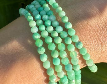 Chrysoprase Bracelet, 4mm Faceted Gemstone Bracelet made with Natural Chrysoprase Beads,  Dainty Gemstone Bracelets, Small Bead Bracelet