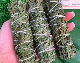 CEDAR SAGE Smudge Stick | Sage Bundle for Ceremony, Meditation, Altar, Home Cleansing, Cleanse, Wicca Smudging Kit | Cedar Smudge Mayan Rose