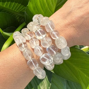 Natural Clear Quartz Stone Bracelet, High Quality Crystal Stretch Bracelet, Premium Gemstone Beaded Jewelry, One Size, Buy More & Save